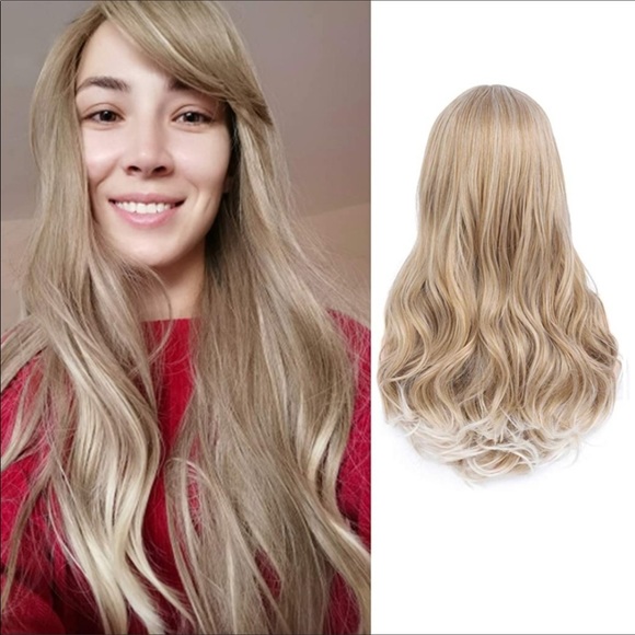 🆕️ Ombre Ash Blonde Wig with Bangs 24”Mixed Color - Picture 1 of 7